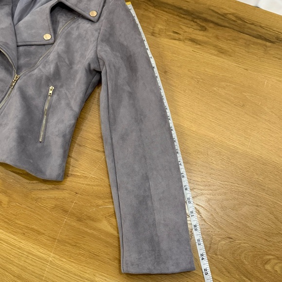 Pink Lily Faux Suede Jacket Zip Up Moto Light Purple Grey Women’s size Medium - Picture 7 of 8